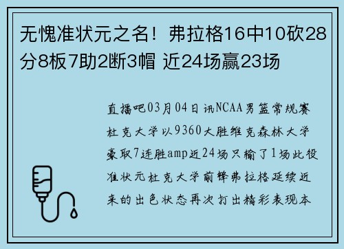 无愧准状元之名！弗拉格16中10砍28分8板7助2断3帽 近24场赢23场