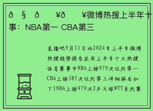 🧐🔥🔥微博热搜上半年十大体育赛事：NBA第一 CBA第三